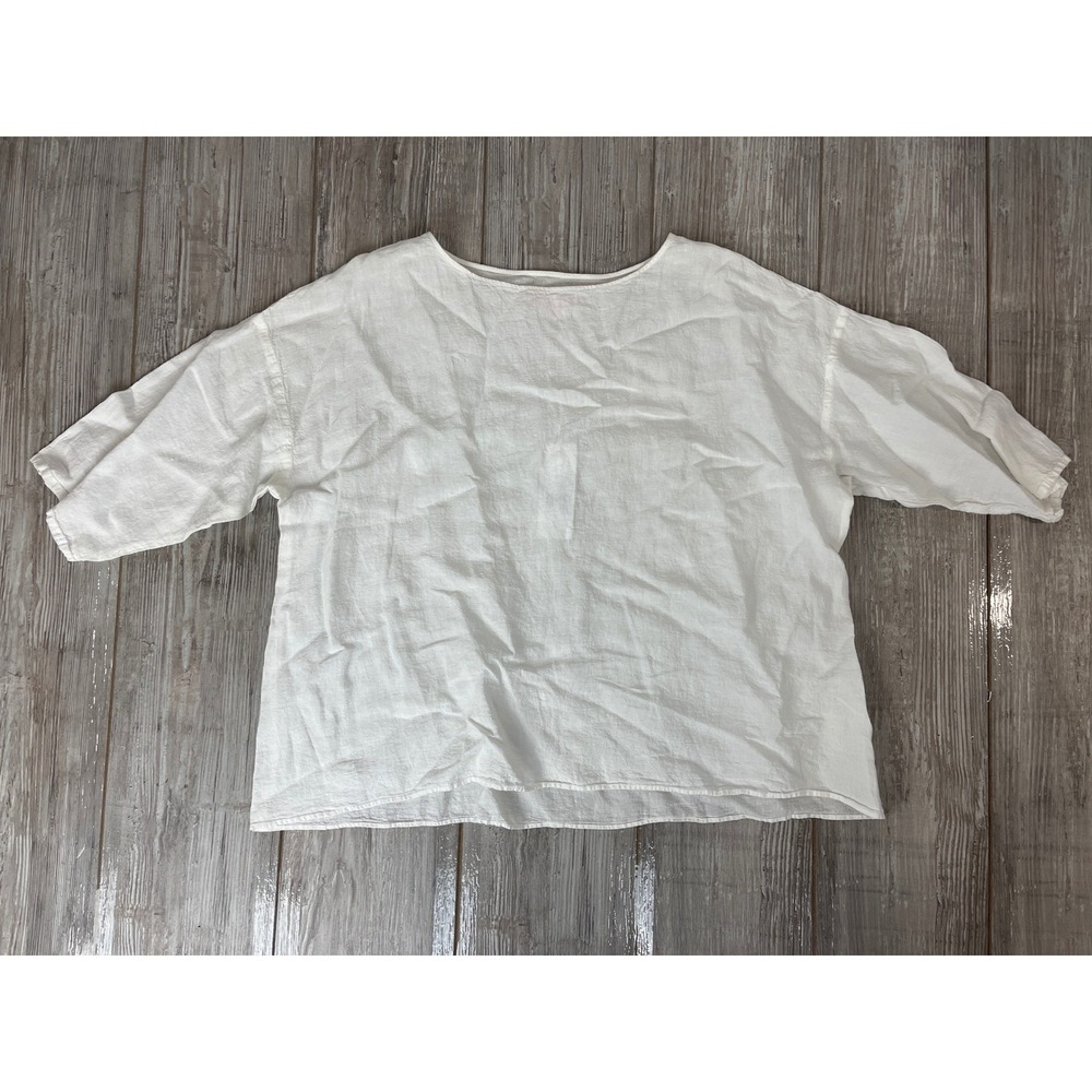 Manuelle Guibal Paris Shirt Oversized Oli Linen Tee White 3/4 Sleeve T4 NWT